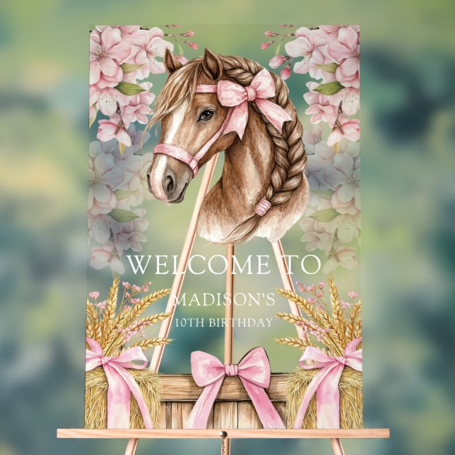 Romantic Horse Design with Cherry Blossoms & Hay Acrylschild (Neutral)