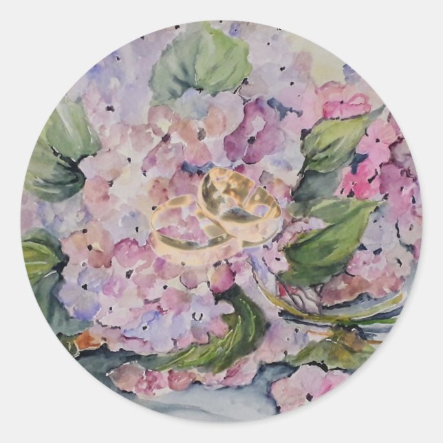 Romantic Hydrangea Watercolor wa Paper Untersetzer Runder Aufkleber (Vorderseite)