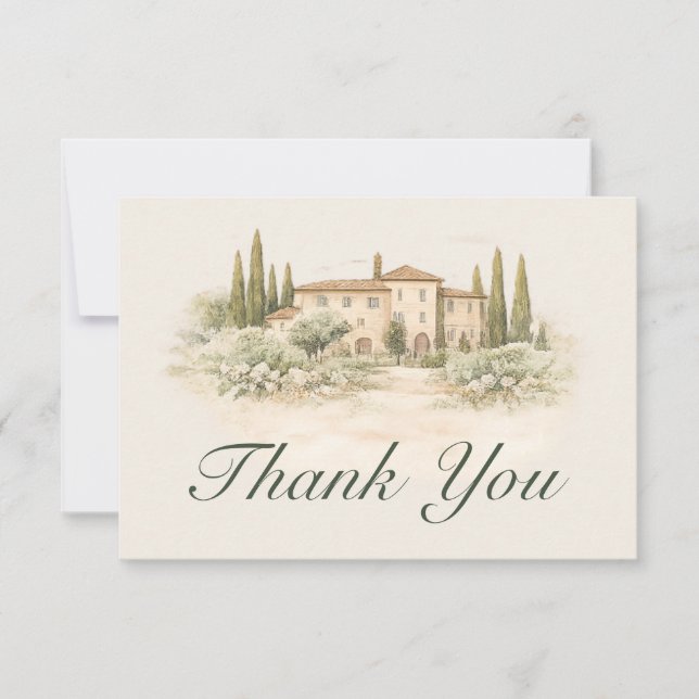 Romantic Italian Tuscan  Wedding Thank You Card Dankeskarte (Vorderseite)