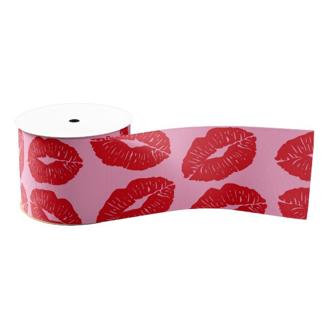 Romantic Kisses, Valentine's Day Pink Kiss Ripsband (Spule)