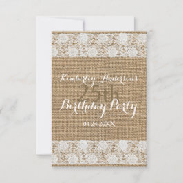 Romantic Lace Burlap 25. Geburtstagsparty Flat Car Einladung