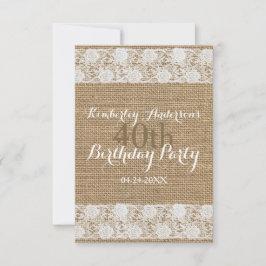Romantic Lace Burlap 40. Geburtstag Party VFCI Einladung