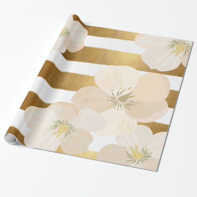 Romantic Le Fleur blaß - rosa Gold Stripes Geschenkpapier (Ungerollt)