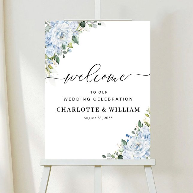 Romantic Light Blue Floral Wedding Ceremony Poster (Von Creator hochgeladen)