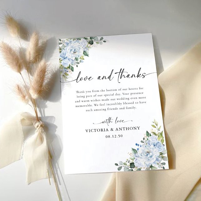 Romantic Light Blue Floral Wedding Dankeskarte (Von Creator hochgeladen)