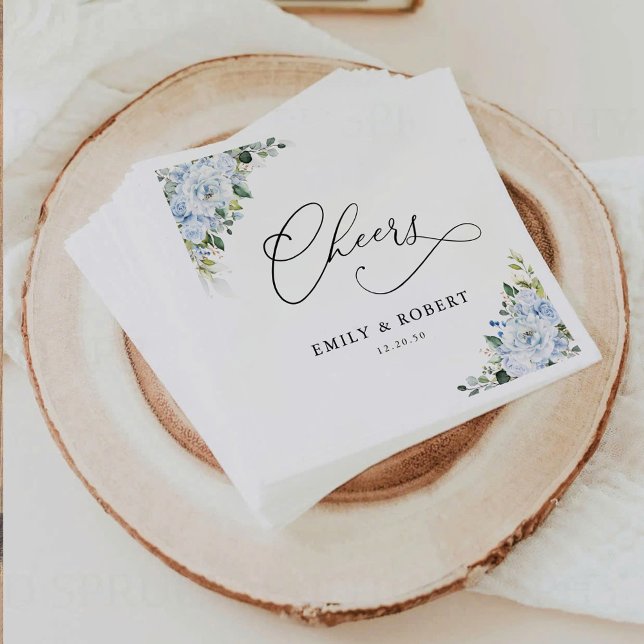 Romantic Light Blue Floral Wedding Napkins Serviette (Von Creator hochgeladen)