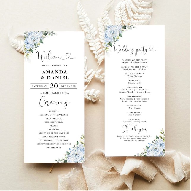 Romantic Light Blue Floral Wedding Program Programm (Von Creator hochgeladen)