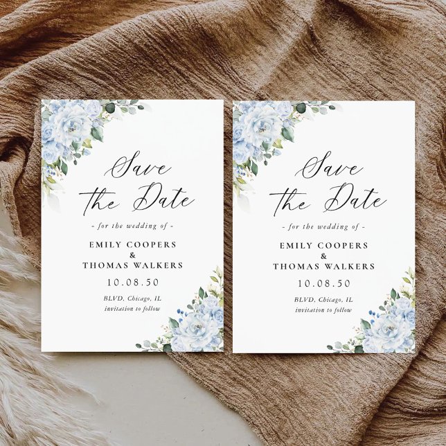 Romantic Light Blue Floral Wedding Save The Date (Von Creator hochgeladen)