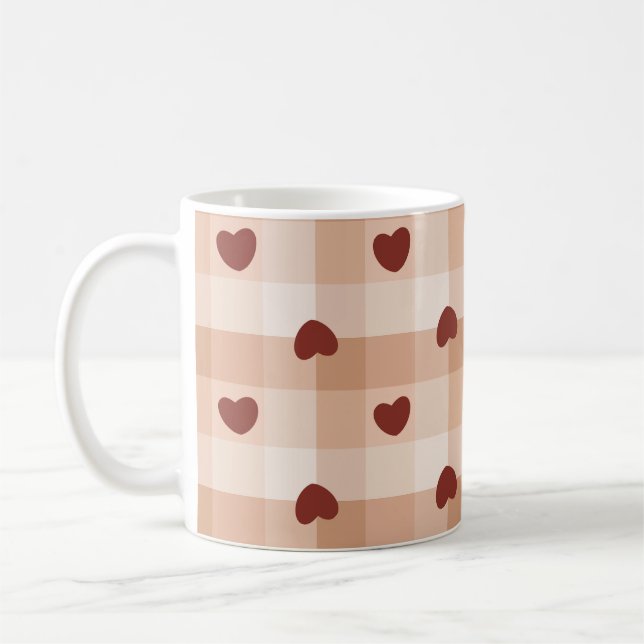 Romantic little hearts and brown gingham checks kaffeetasse (Links)
