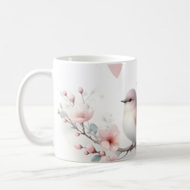 Romantic Love Birds Cherry Blossom Branch Kaffeetasse (Links)