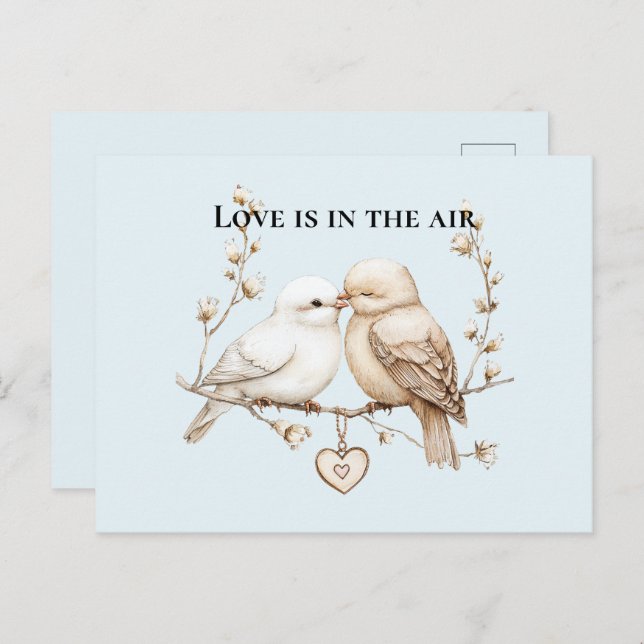 Romantic Love Birds Cloud Heart Postkarte (Vorne/Hinten)