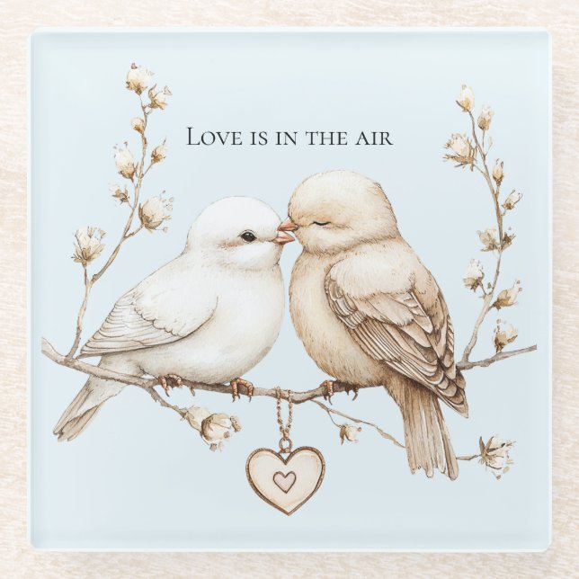 Romantic Love Birds Heart Wedding Glasuntersetzer (Vorderseite)