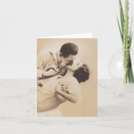 Romantic Love Couple Kissing vintage illustration Karte