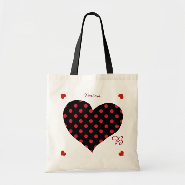 romantic love hearts & dots personalized tragetasche (Vorne)