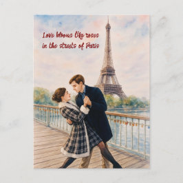 Romantic Love Paris Man Woman Watercolor Postcard Postkarte