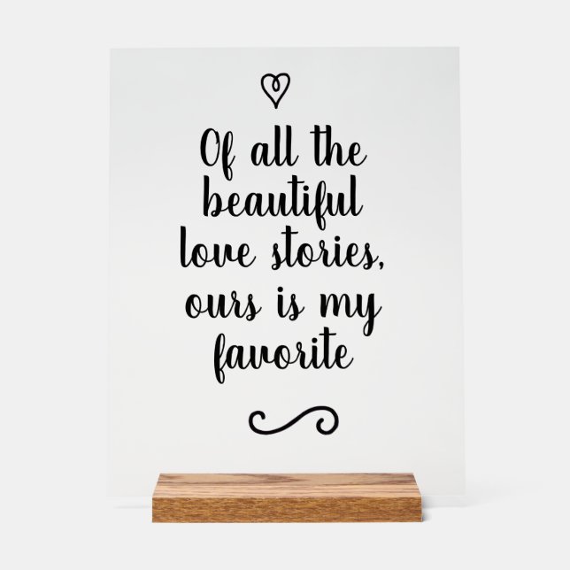 Romantic Love Story Calligraphy Wedding Acrylschild (Vorderseite)