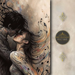 Romantic Lovers with Flowing Music Decoupage Seidenpapier