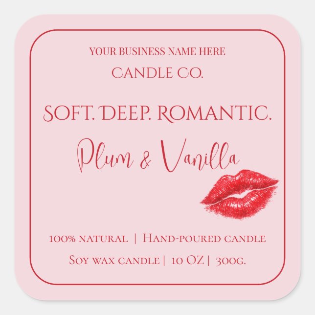 Romantic Luxury Love Design - Velvet Kiss Candle  Quadratischer Aufkleber (Vorderseite)