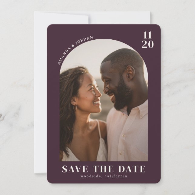 Romantic Maroon Modern Photo Save The Date (Vorderseite)