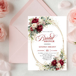 Romantic Marsala Floral Gold Bridal Shower Invite Einladung