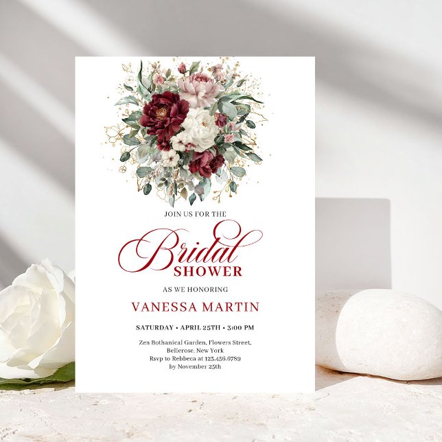 Romantic Marsala & Gold Bridal Shower Invitation Einladung (Romantic Marsala & Gold Bridal Shower Invitation)