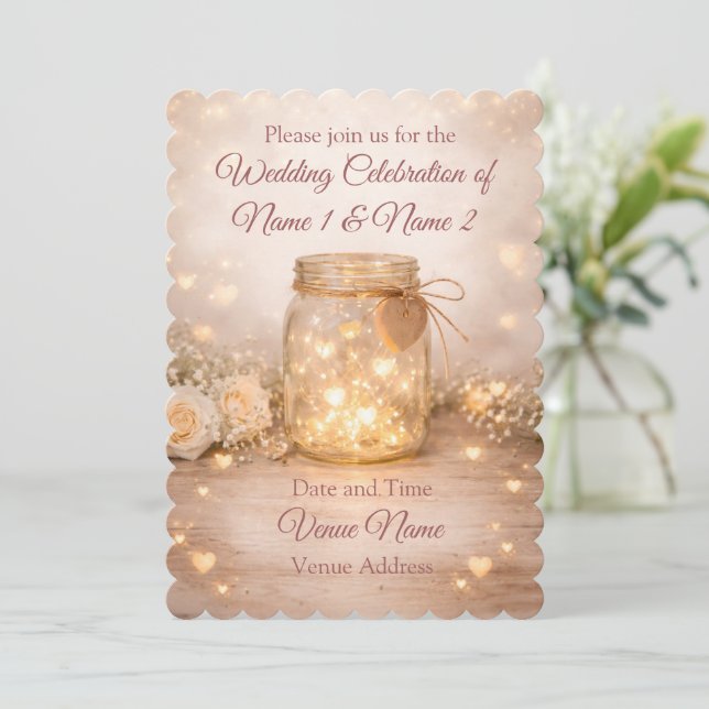 Romantic Mason Jar Wedding Invitation Einladung (Stehend Vorderseite)