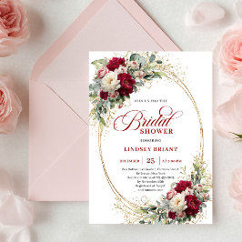Romantic Merlot Roses Gold Bridal Shower Invites Einladung