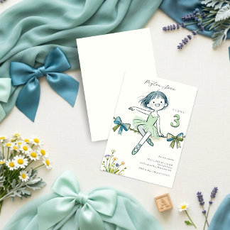Romantic Mint Ballerina Wildflower Girl LPM26 Einladung