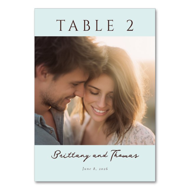 Romantic Mint Minimalist Photo Tischnummer (Vorderseite)