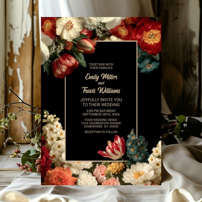 Romantic Moody Floral Black Wedding Einladung (Von Creator hochgeladen)