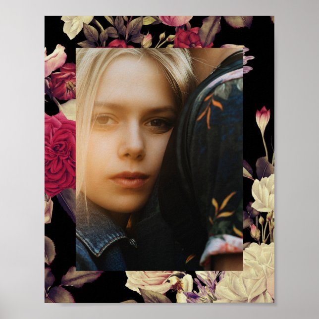 Romantic Moody Floral Photo Black Poster (Vorne)