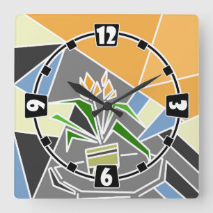 Romantic mosaic texture elements vitrage flowers f quadratische wanduhr