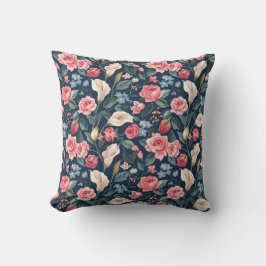 Romantic Navy Blue Floral Garden Pattern Kissen