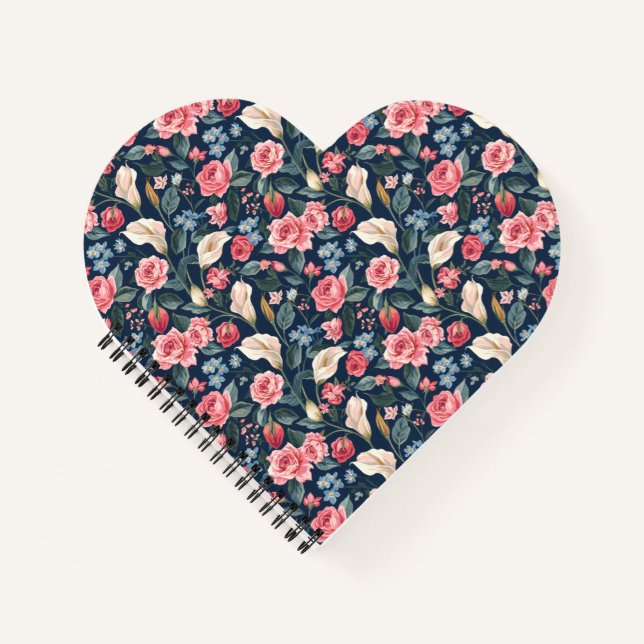 Romantic Navy Blue Floral Garden Pattern Notizbuch (Vorderseite)