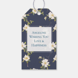 Romantic Navy Blue White Floral Bridal Shower Geschenkanhänger