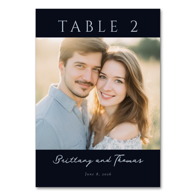 Romantic Navy Classic Photo Tischnummer (Vorderseite)