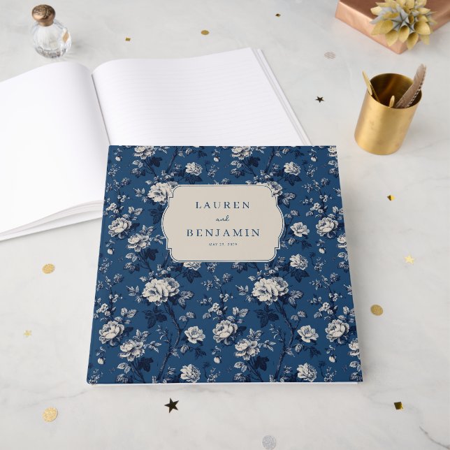 Romantic Navy Floral ElegANCE Gästebuch (Vorderseite offen)