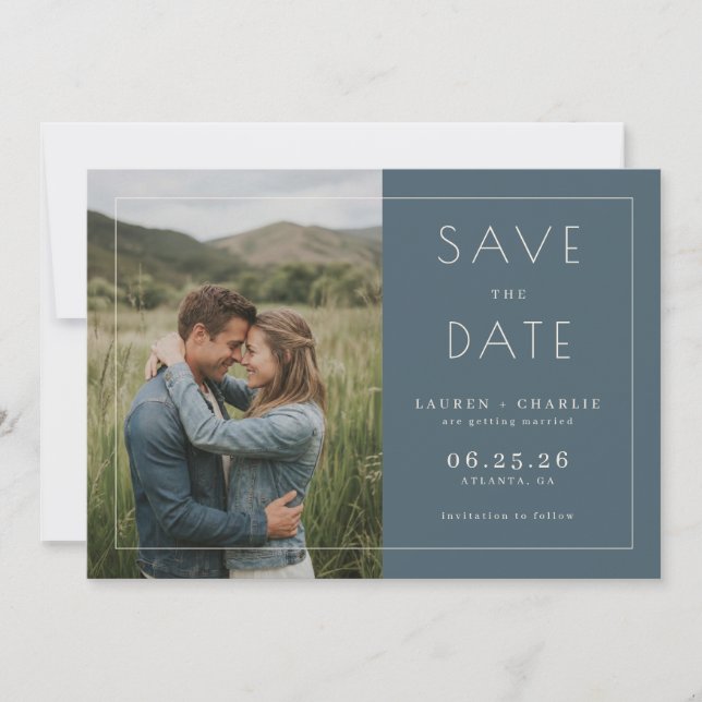 Romantic Navy Minimalist Photo Save The Date (Vorderseite)