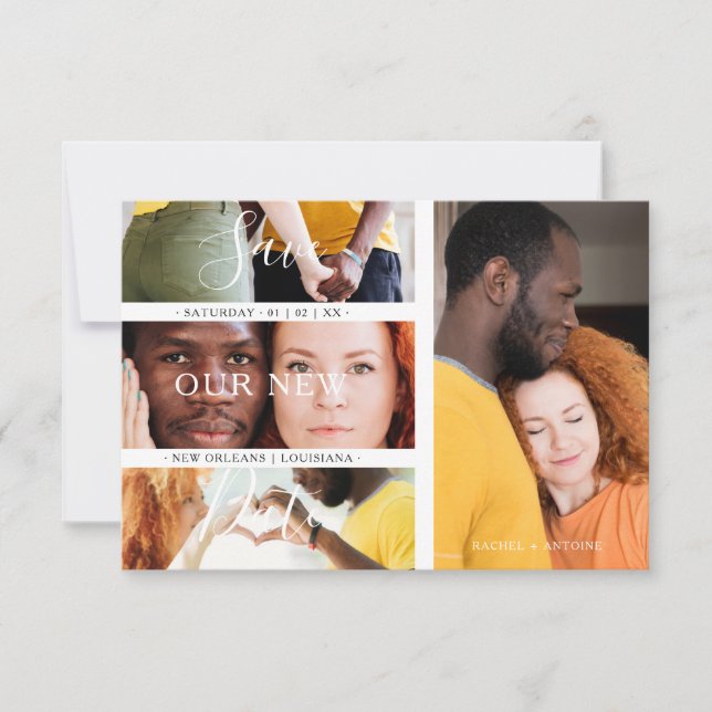 Romantic New Date Wedding Engaged 4 Photos Collage Save The Date (Vorderseite)