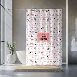 Romantic Newlywed Shower Curtain Pink Black Hearts Duschvorhang