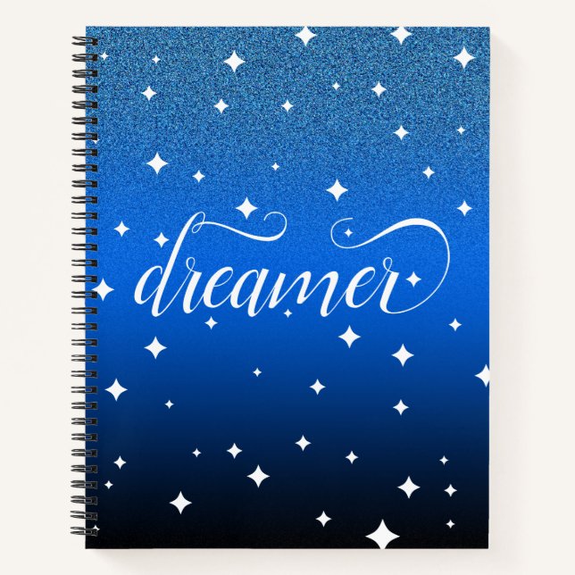 Romantic Ombre Midnight Blue Starry Dreamer Notizbuch (Vorderseite)