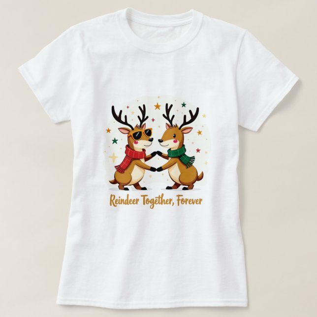 Romantic Paar Christmas Reindeer T-Shirt (Design vorne)
