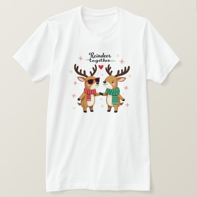 Romantic Paar Christmas Reindeer T-Shirt (Design vorne)
