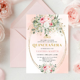 Romantic Pale Pink Eucalyptus Quinceañera Invite Einladung