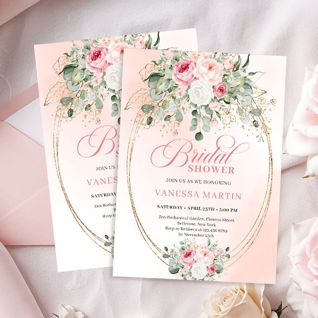 Romantic Pale Pink Roses Bridal Shower Invitation Einladung (Romantic Pale Pink Roses Bridal Shower Invitation)