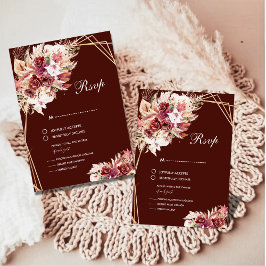 Romantic Pampas Wine Red Floral Wedding RSVP Karte