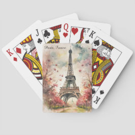 Romantic Paris Eiffel Tower Watercolor Floral Spielkarten