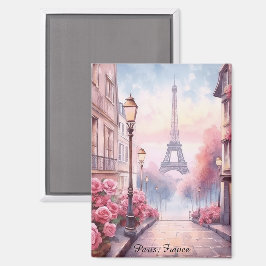 Romantic Paris France – Eiffel Tower Floral Magnet