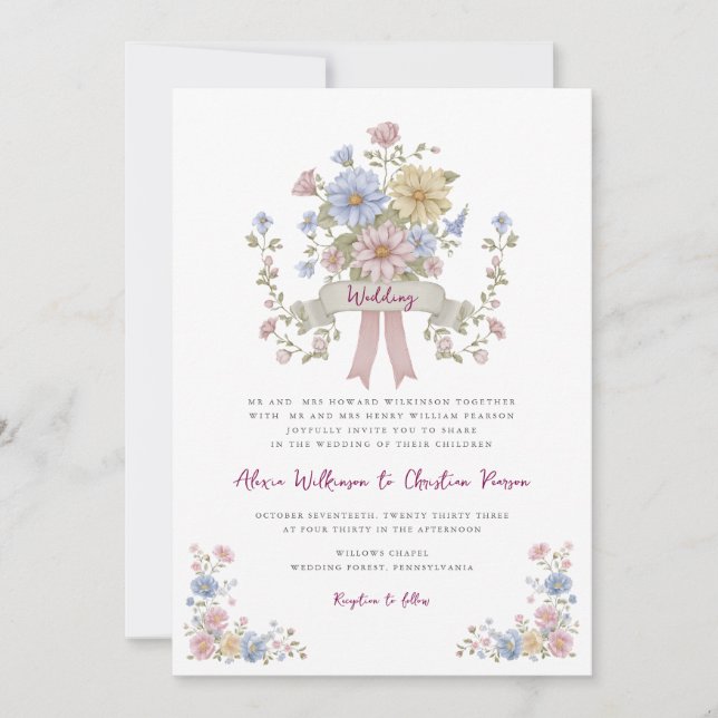 Romantic Pastel Floral all in one wedding qr code  Einladung (Vorderseite)