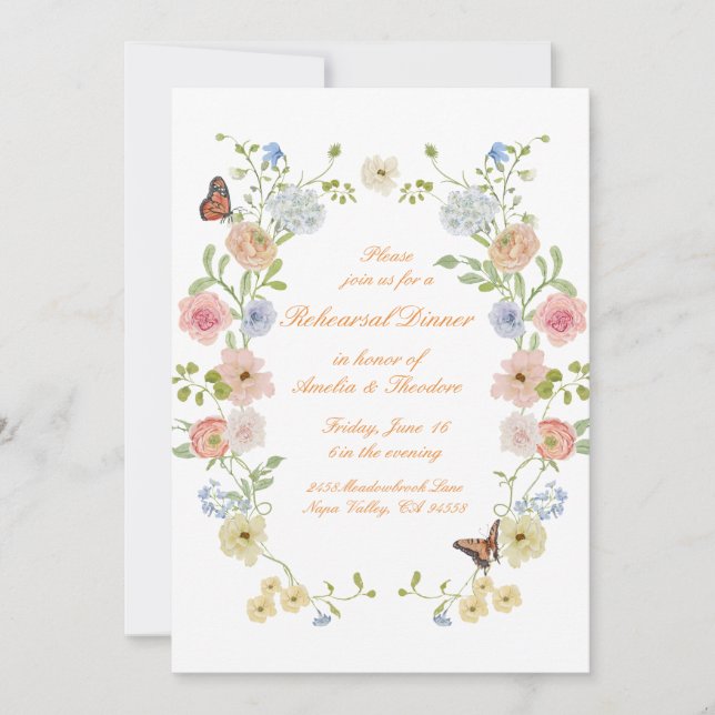 Romantic Pastel Floral Rehearsal Dinner Invite Einladung (Vorderseite)